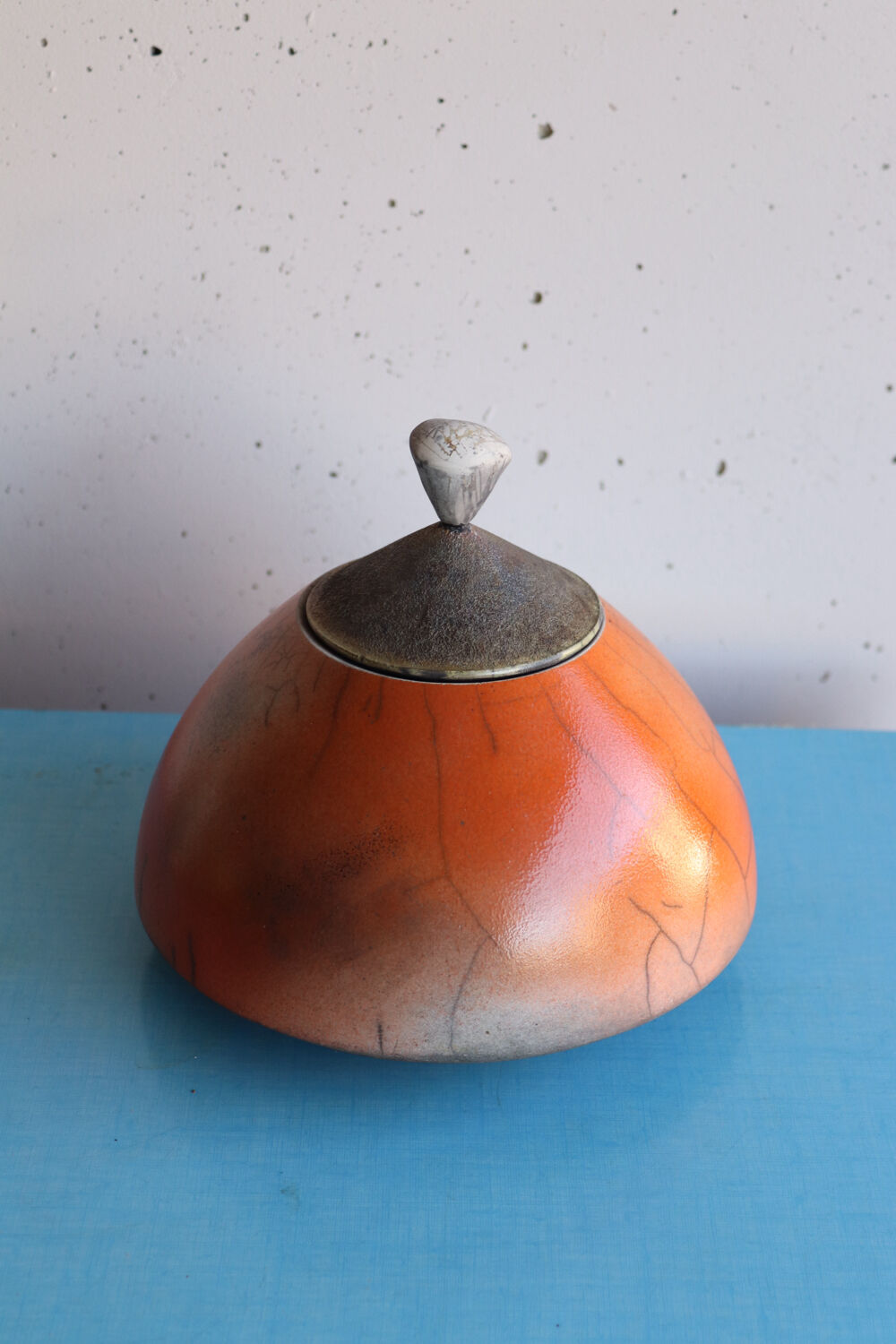 Raku ceramic bonbonnière signed