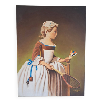 Oil painting depicting a woman