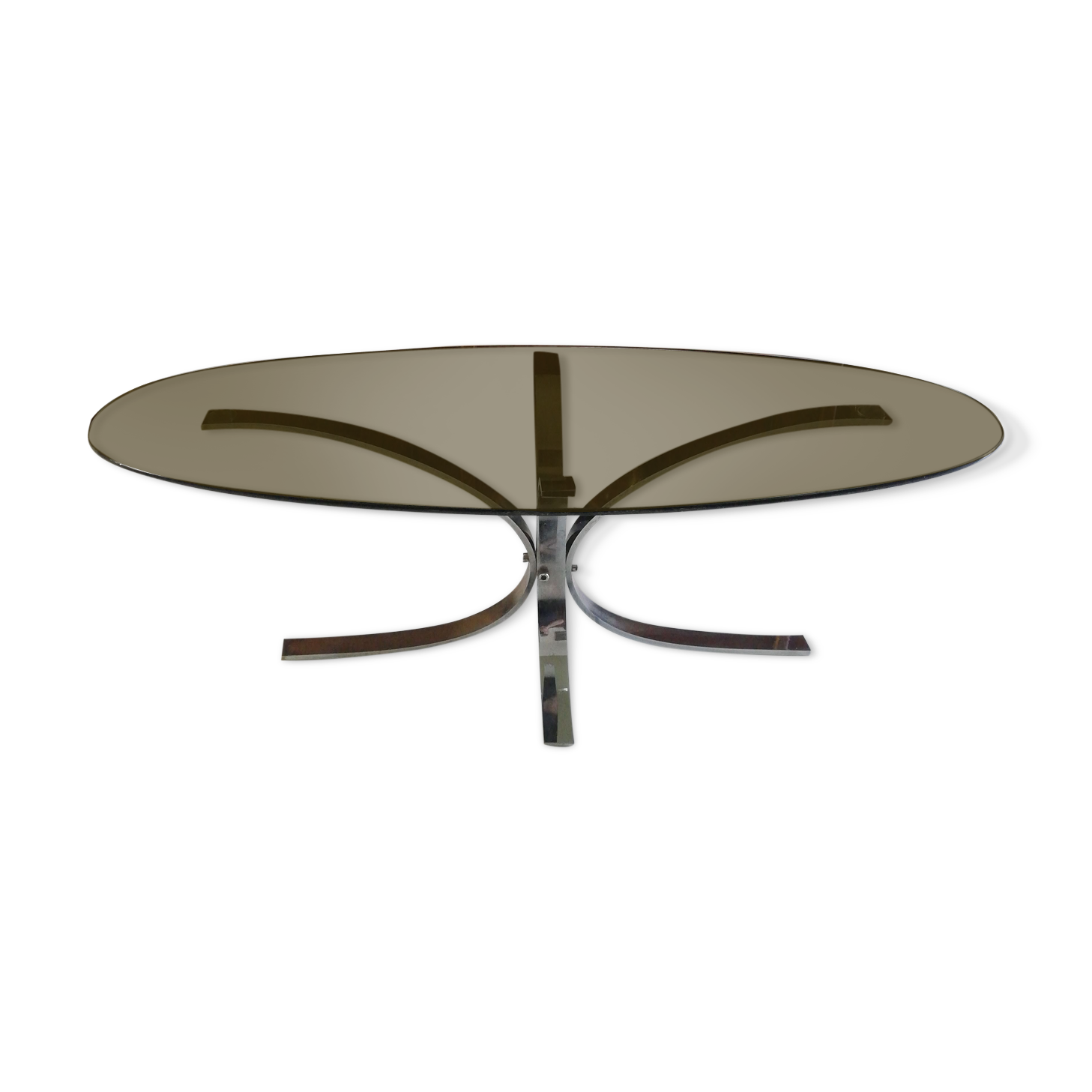 70s oval glass and chrome coffee table