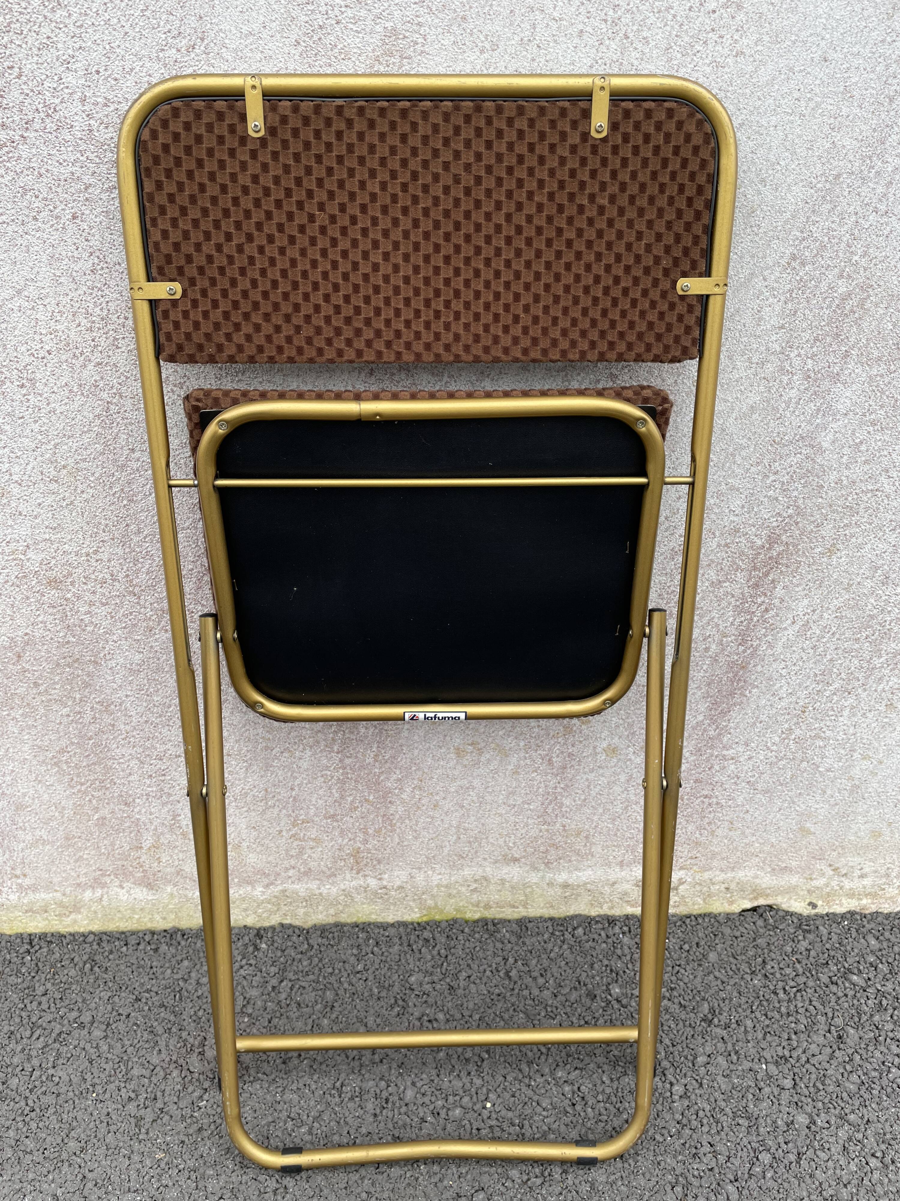 Chaise pliante dorée lafuma velours damier  60/70’s