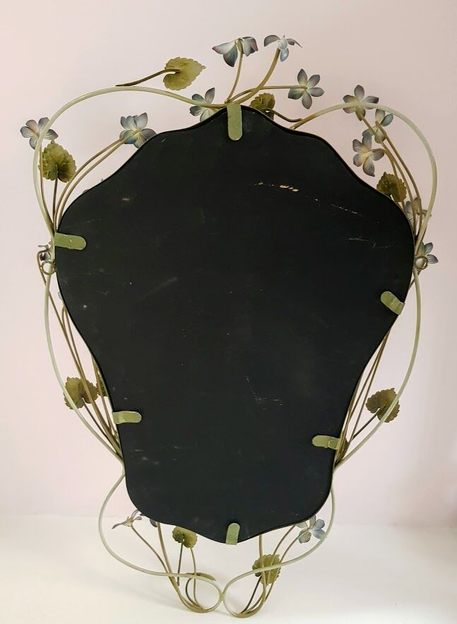 Vintage Tole Mirror with Flowers, circa 1970s