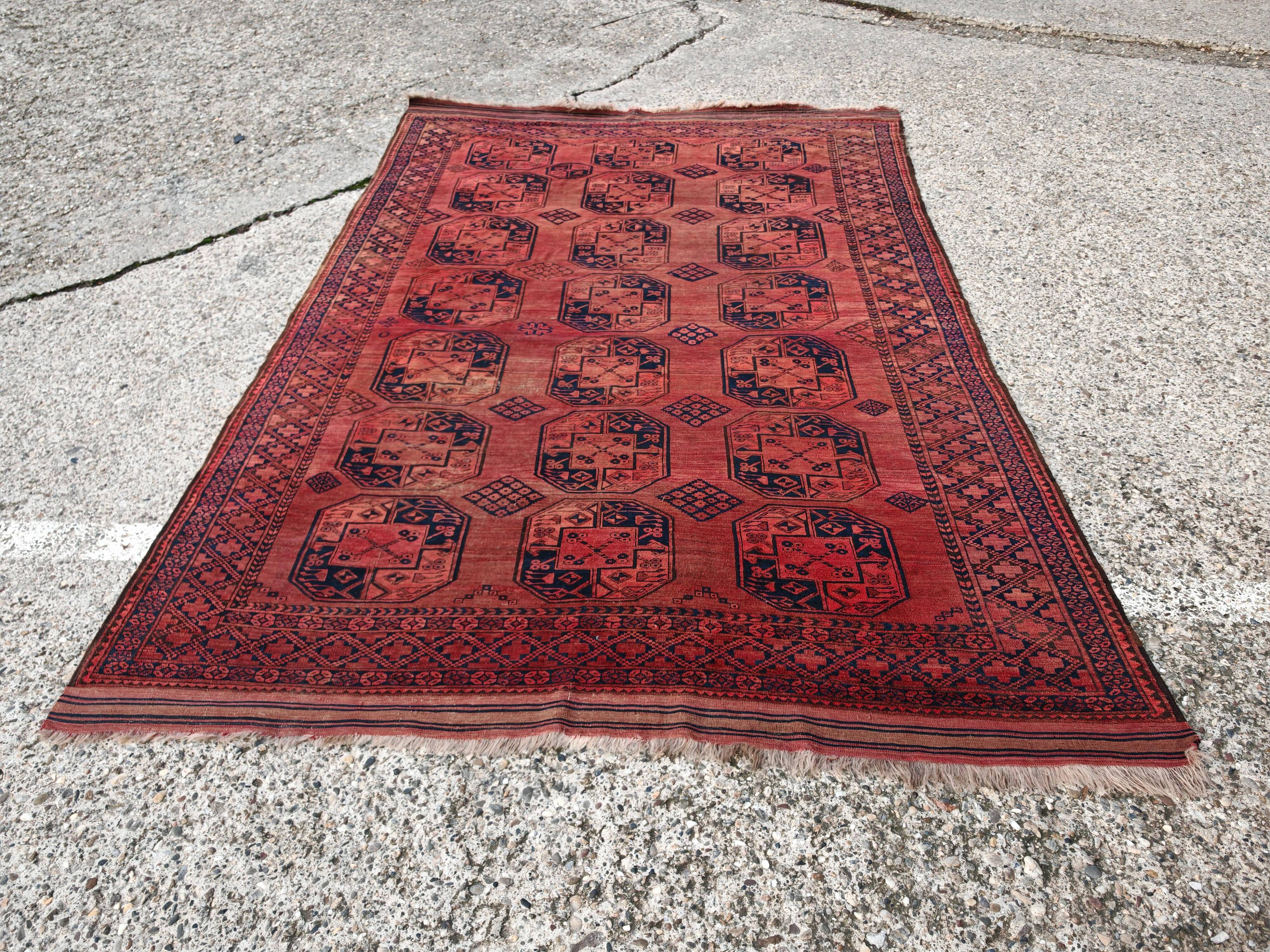 Antique Turkmen Ersari hand-knotted wool carpet 1920s