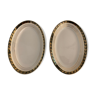 Pair of Saint Amand Ceranord gold and green porcelain dishes