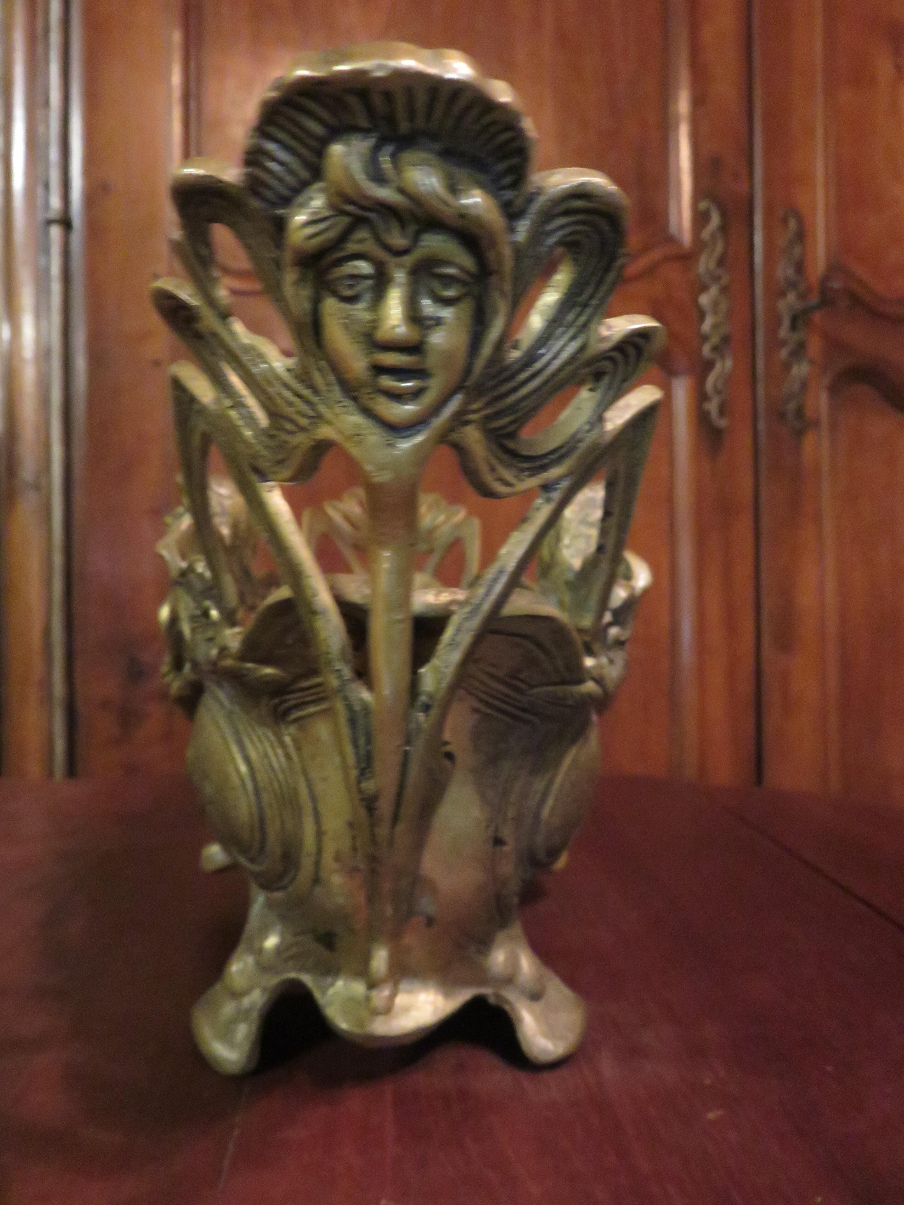 Gardener pinholders bronze and zinc style Mucha