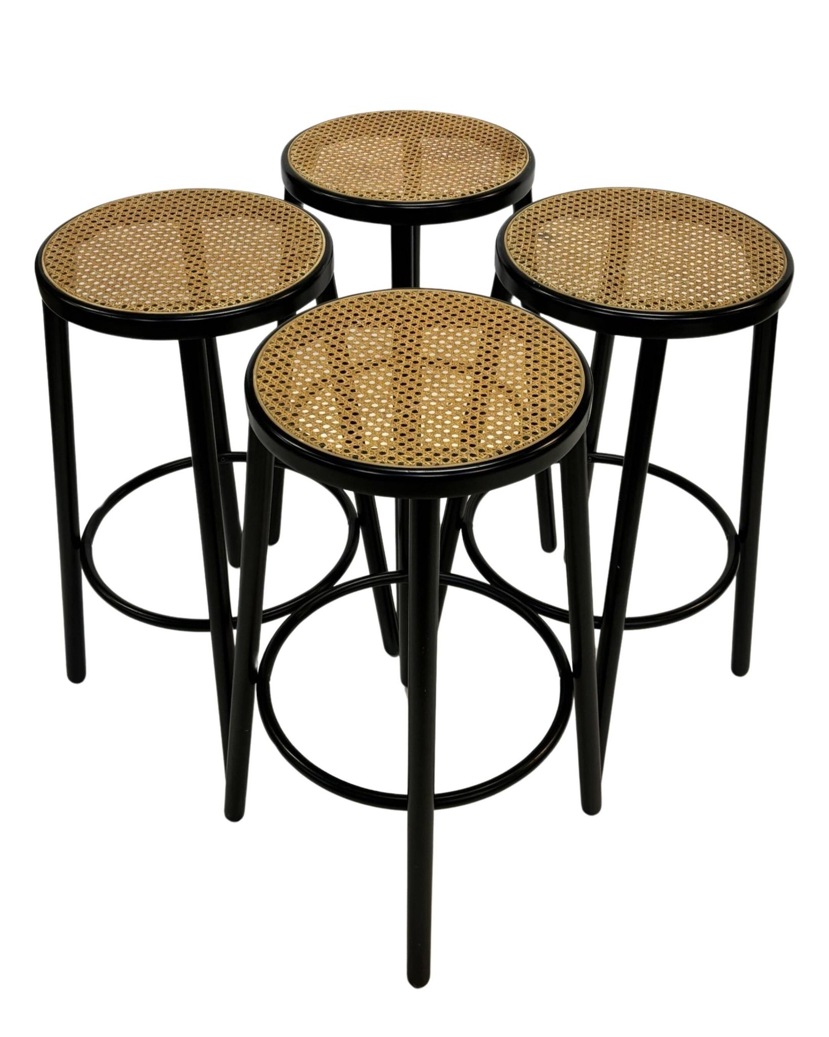 Set of four vintage bar stool - webbing and wood, 1980s Italian design