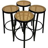 Set of four vintage bar stool - webbing and wood, 1980s Italian design