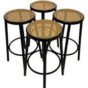 Set of four vintage bar stool - webbing and wood, 1980s Italian design
