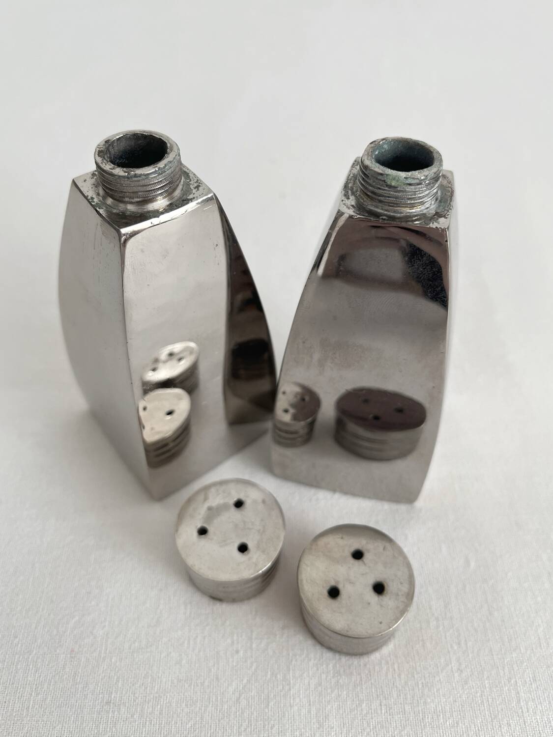 Vintage chrome metal salt and pepper shakers
