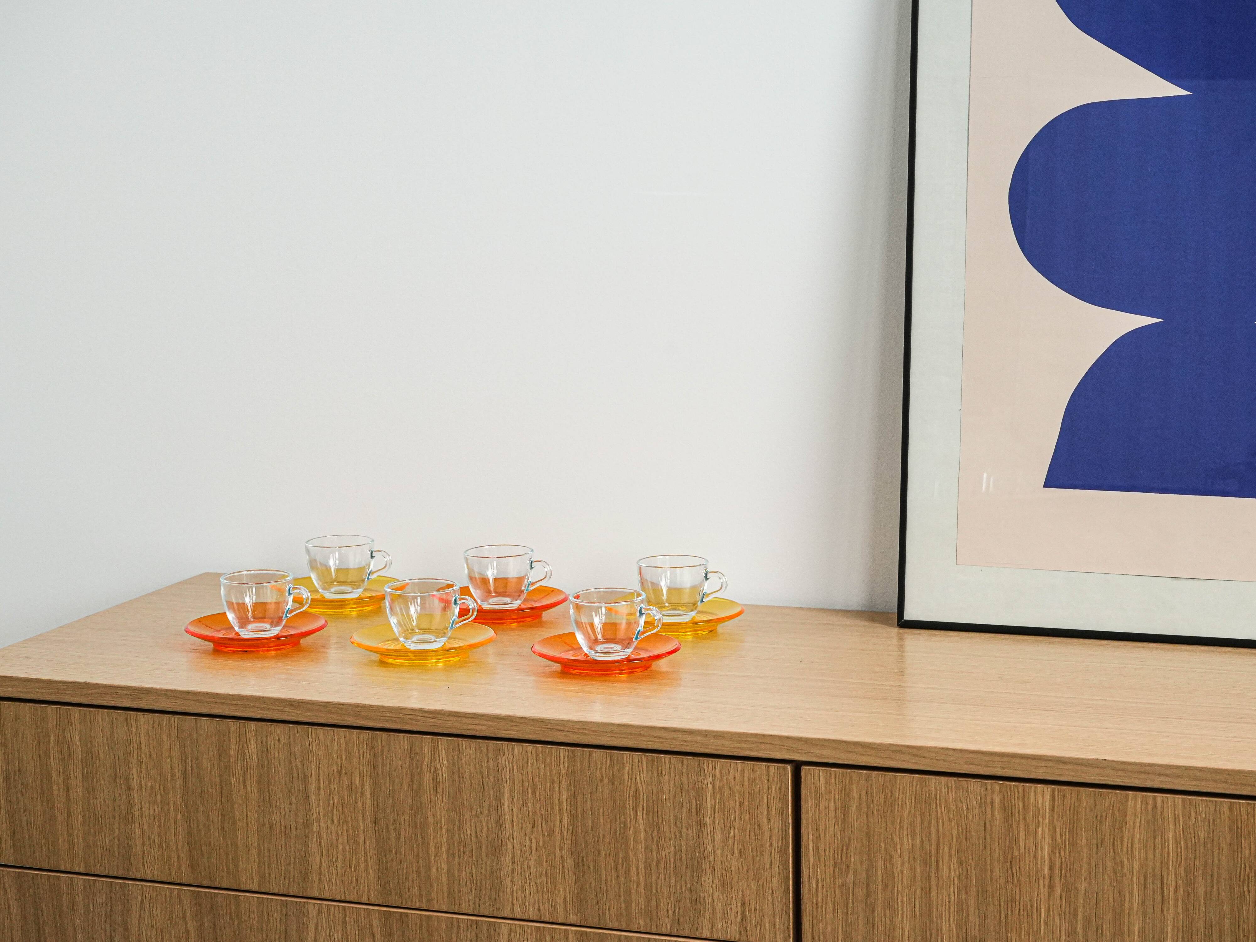 Set of glass cups, Italian design, 1970s, manufactured by Fratelli Guzzini