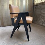 Compass leg armchair - teak and leather