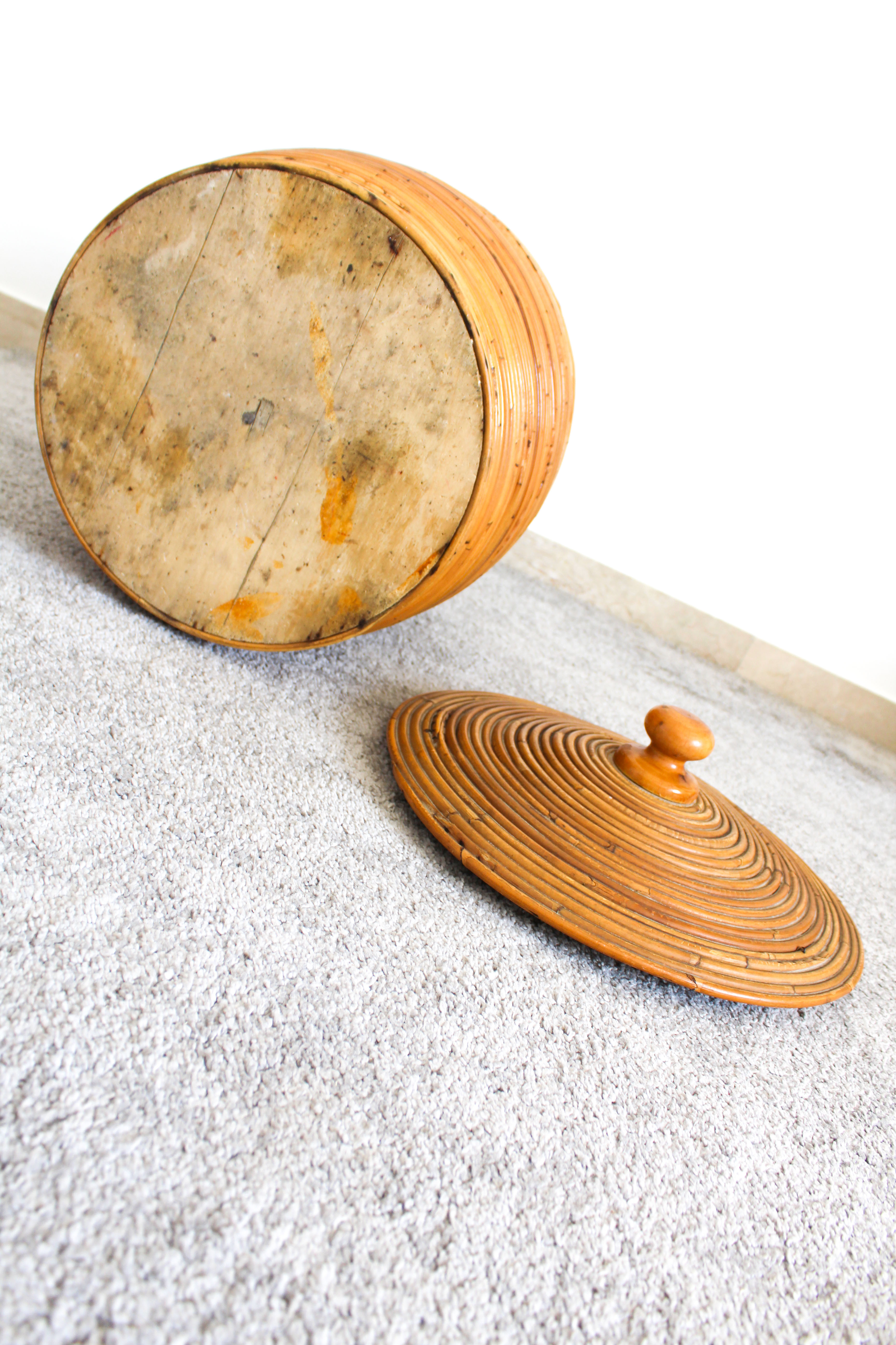 Cylindrical wicker basket, Italy 70's