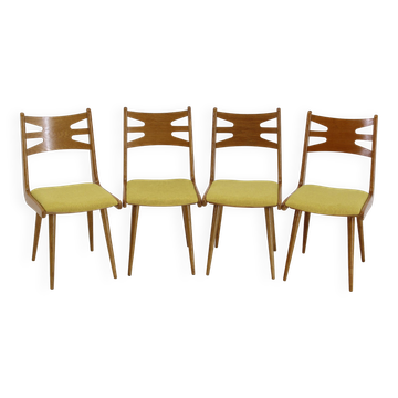 1960s Set of Four Restored Rare Dining Chairs, Czechoslovakia