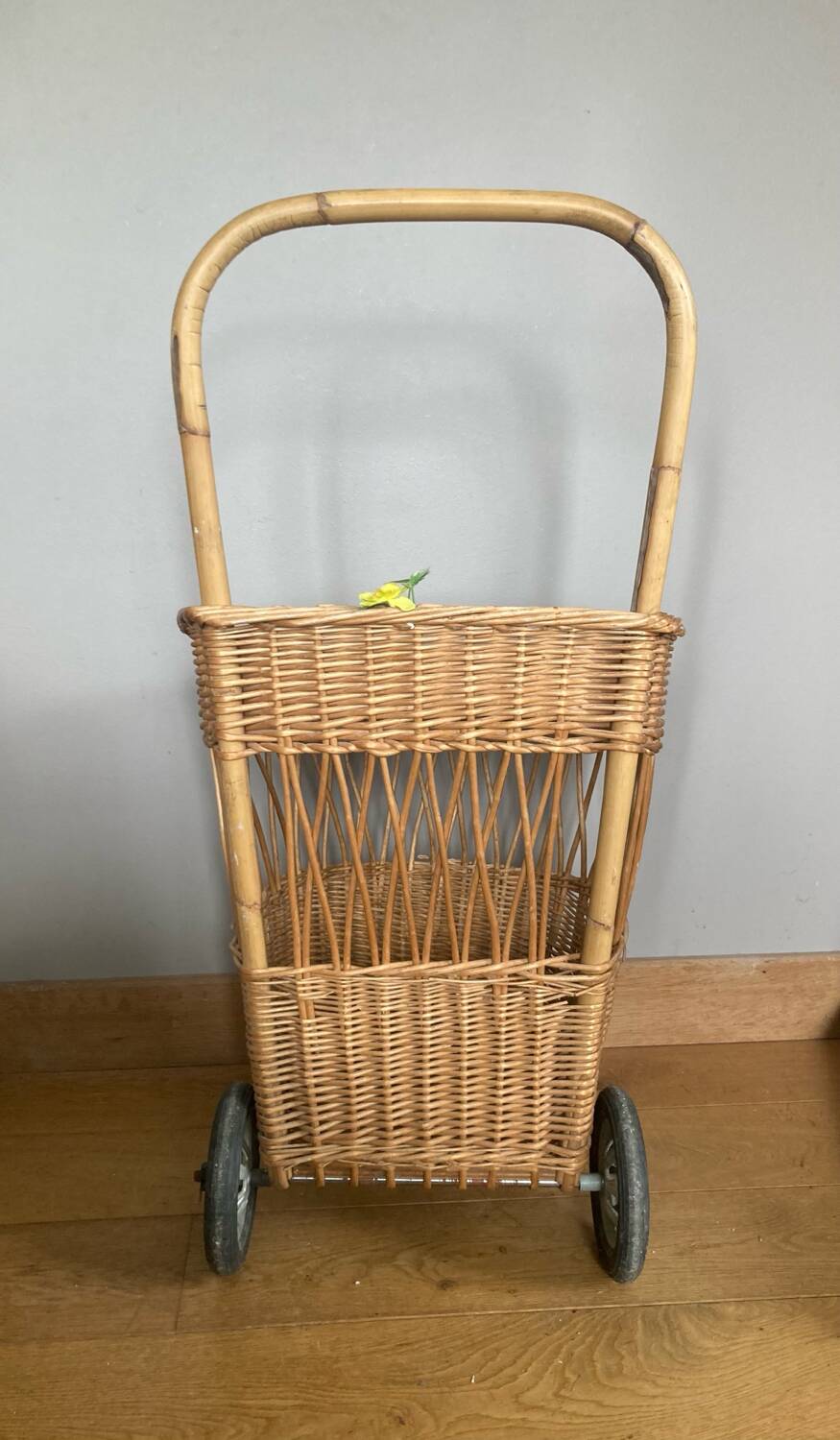 Rattan / Wicker Shopping Trolley 1960s Vintage