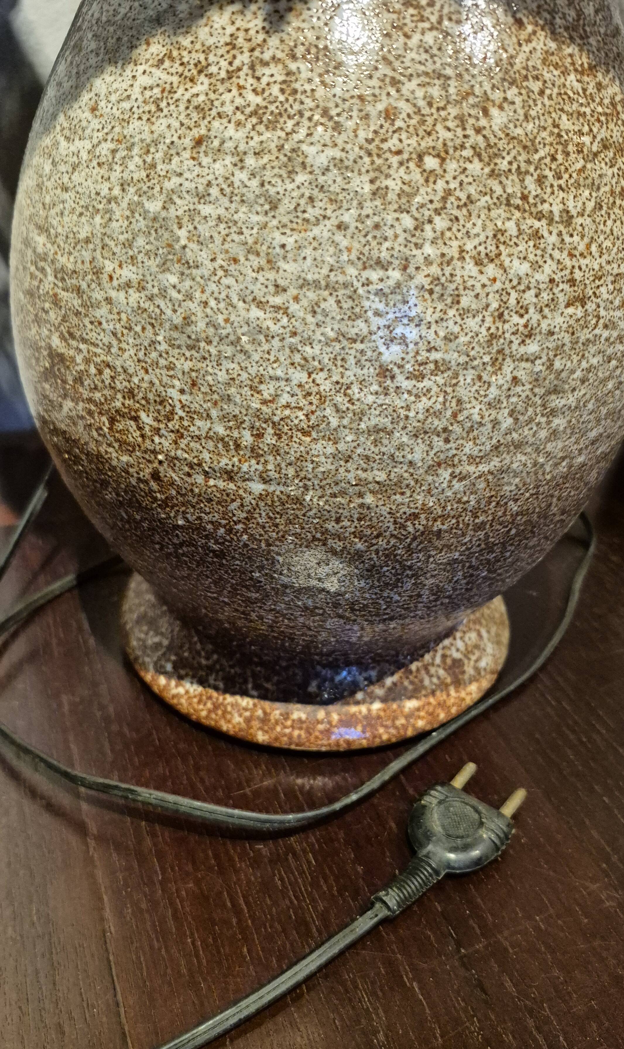 Large vintage Accolay lamp with flamed ceramic and metal shade.