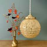 Vintage art deco globe pendant light in yellow and gold Clichy glass