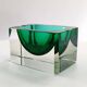 1960s Rare Rectangular Uranium Multifaceted Ashtray in Murano Glass