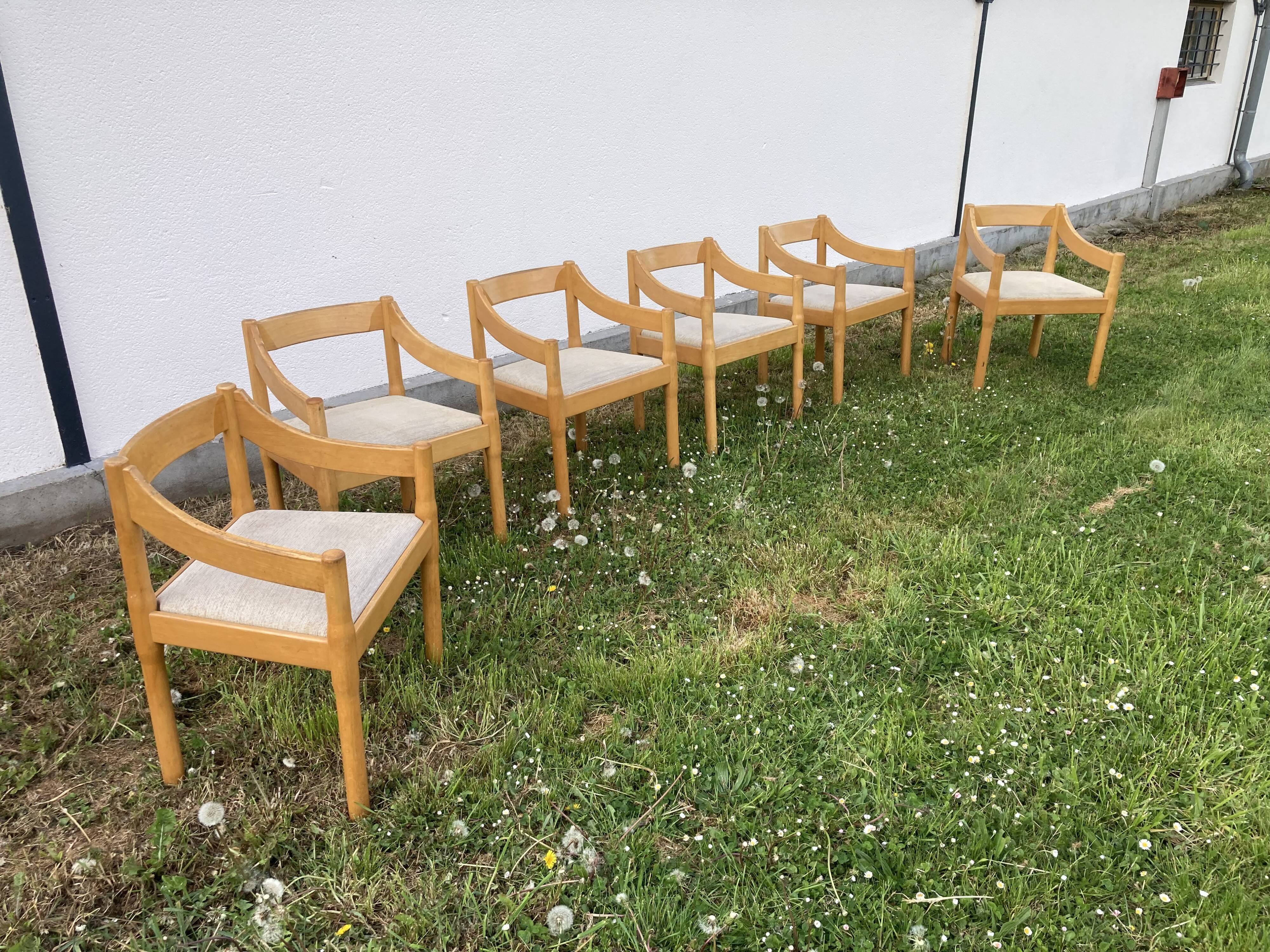 Six Carimate Cassina armchairs 1960's by Vico Magistretti