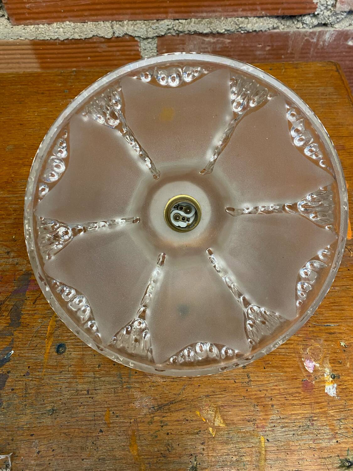 Antique Pendant Light Globe Molded Glass Art Deco Frosted Vintage