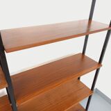 Vintage Italian triple modular bookshelf in teak and metal.