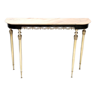 Vintage Ebonized Beech Console Table with a Portuguese Pink Marble Top, Italy