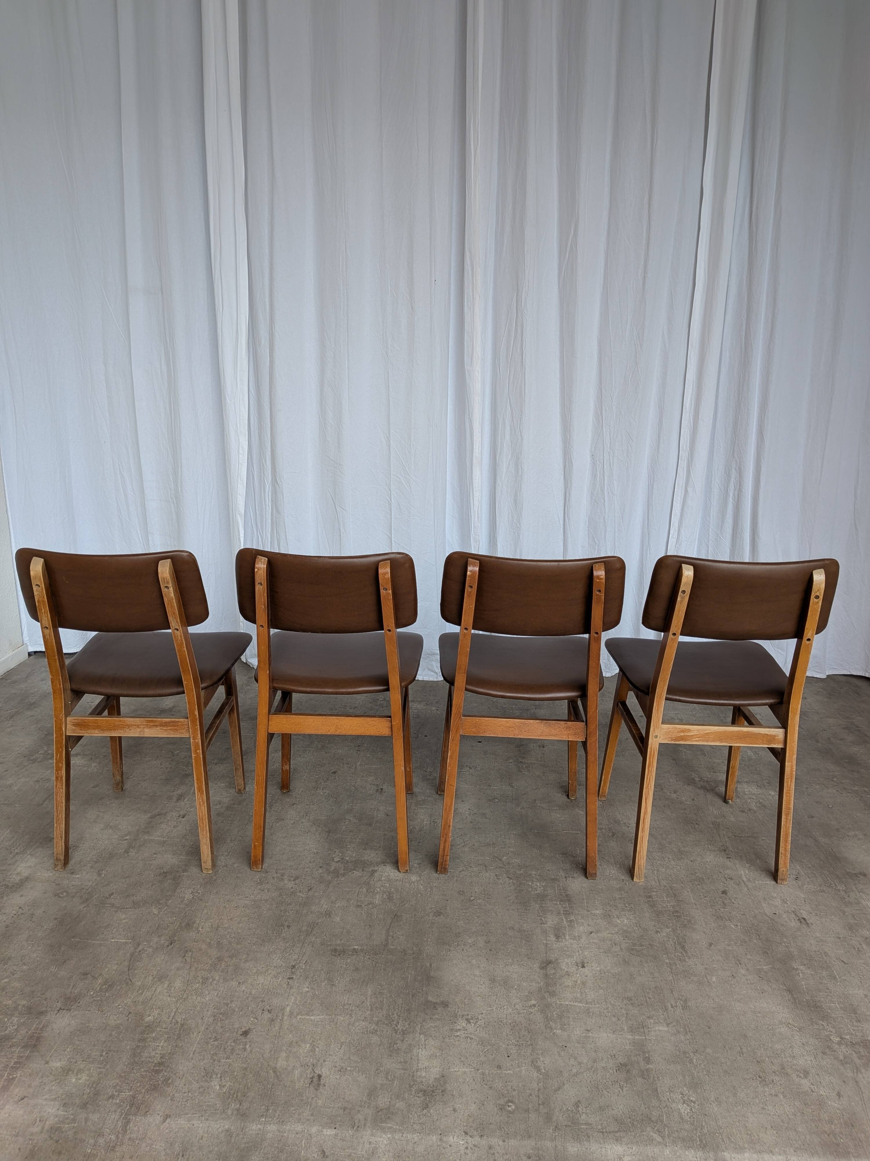Vintage stol kamnik dining chairs (set of 4): mid-century leather seat
