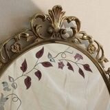 Gilded bronze mirror and screen-printed glass with flower motif