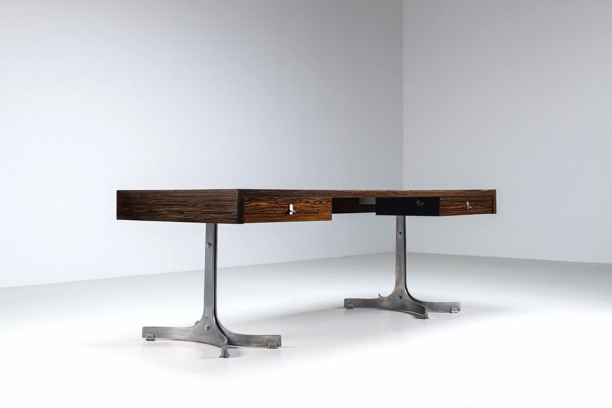 Trau Arredamenti Metallici S.P.A. large desk rosewood Italy 1960