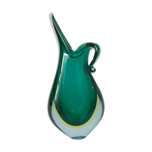 Verseuse en verre doublé vert et urane, par Flavio poli pour seguso, 1960
