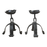 Pair of wrought iron candlesticks candelabra candlesticks handcrafted brutalist folk art