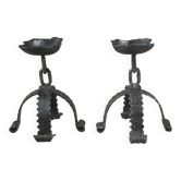 Pair of wrought iron candlesticks candelabra candlesticks handcrafted brutalist folk art
