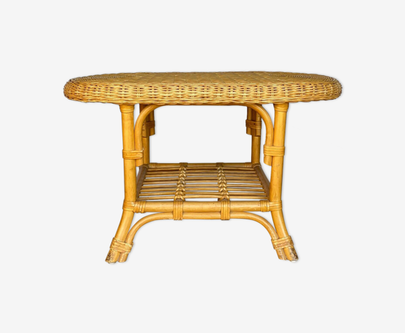 Rattan table 1970 4 feet french work double top
