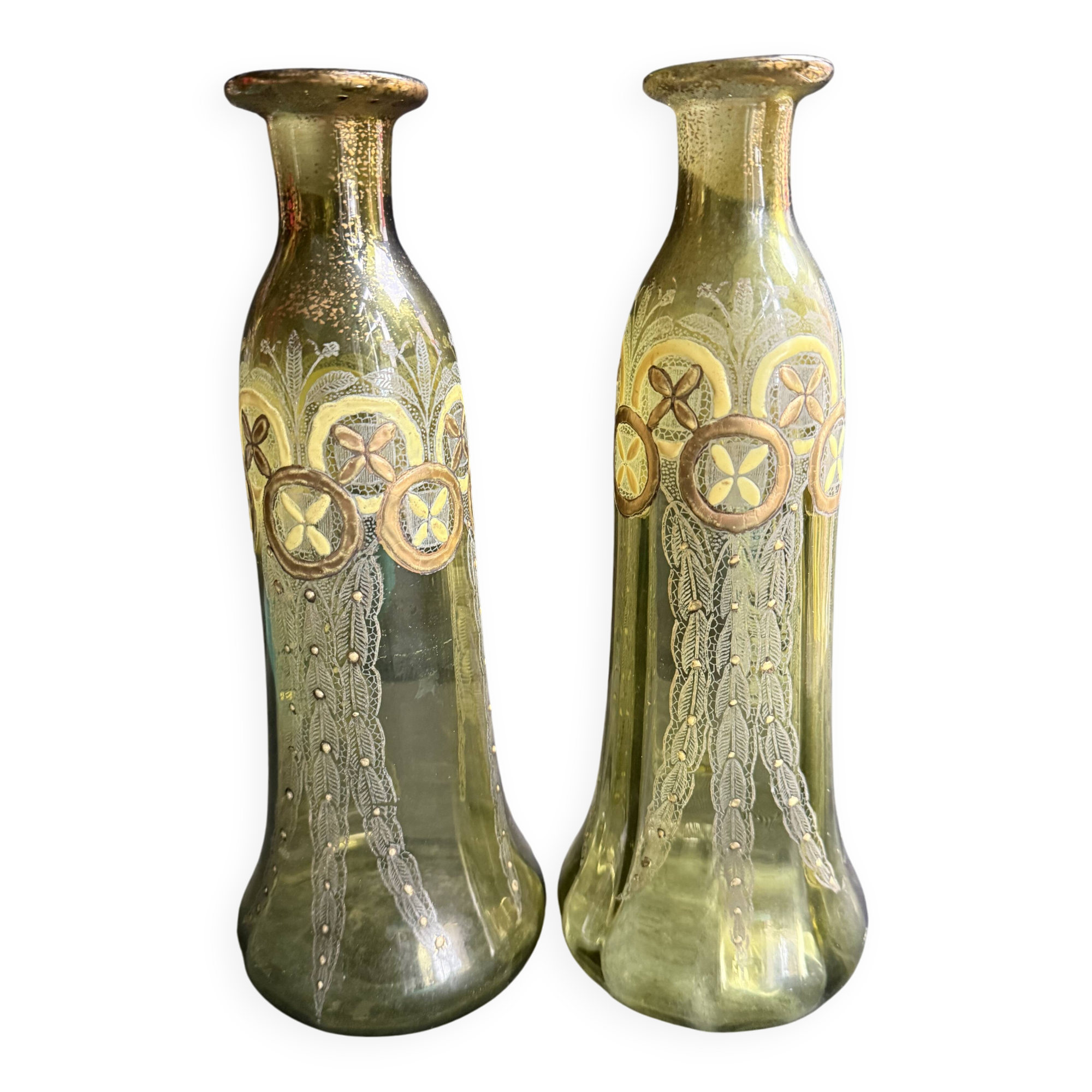 Pair of enamelled vases or carafes – Art Nouveau