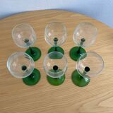 Set of 6 green stemmed glasses