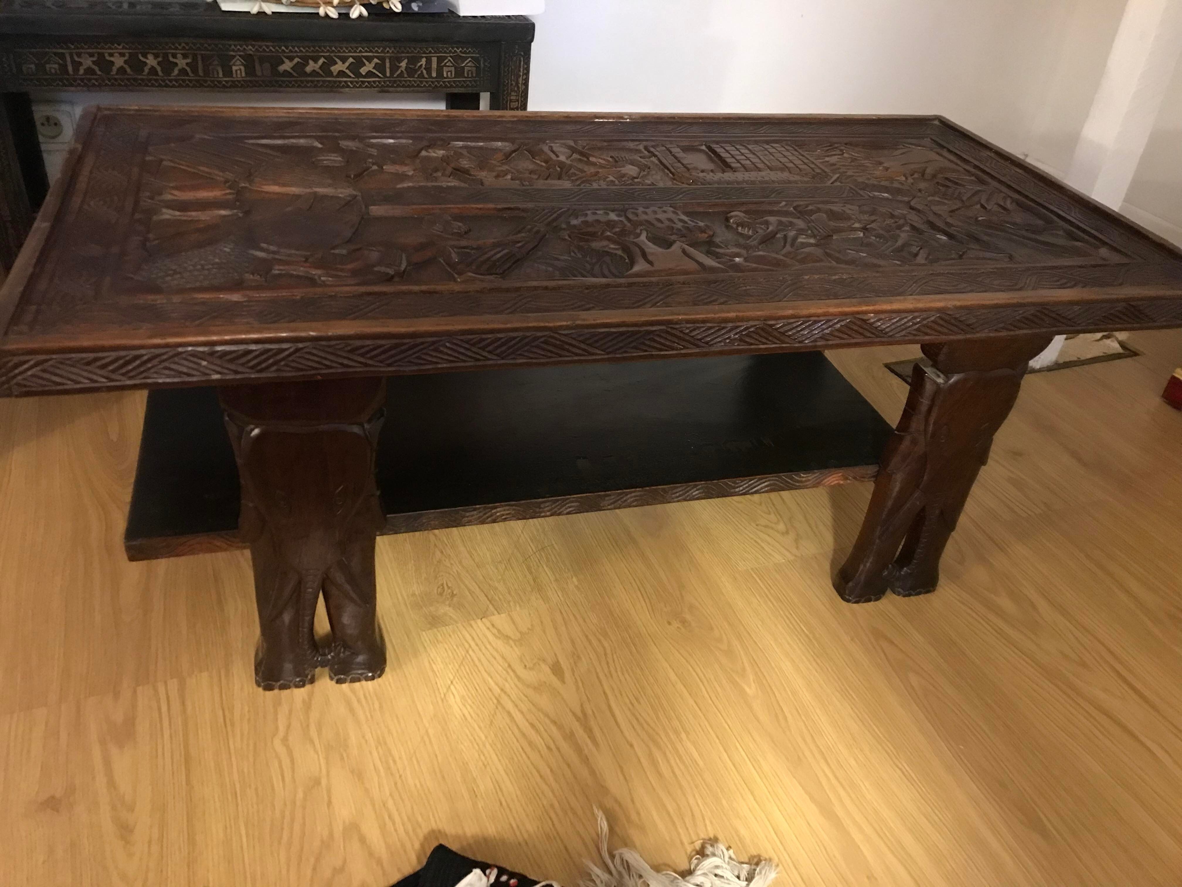 Carved Senegalese coffee table