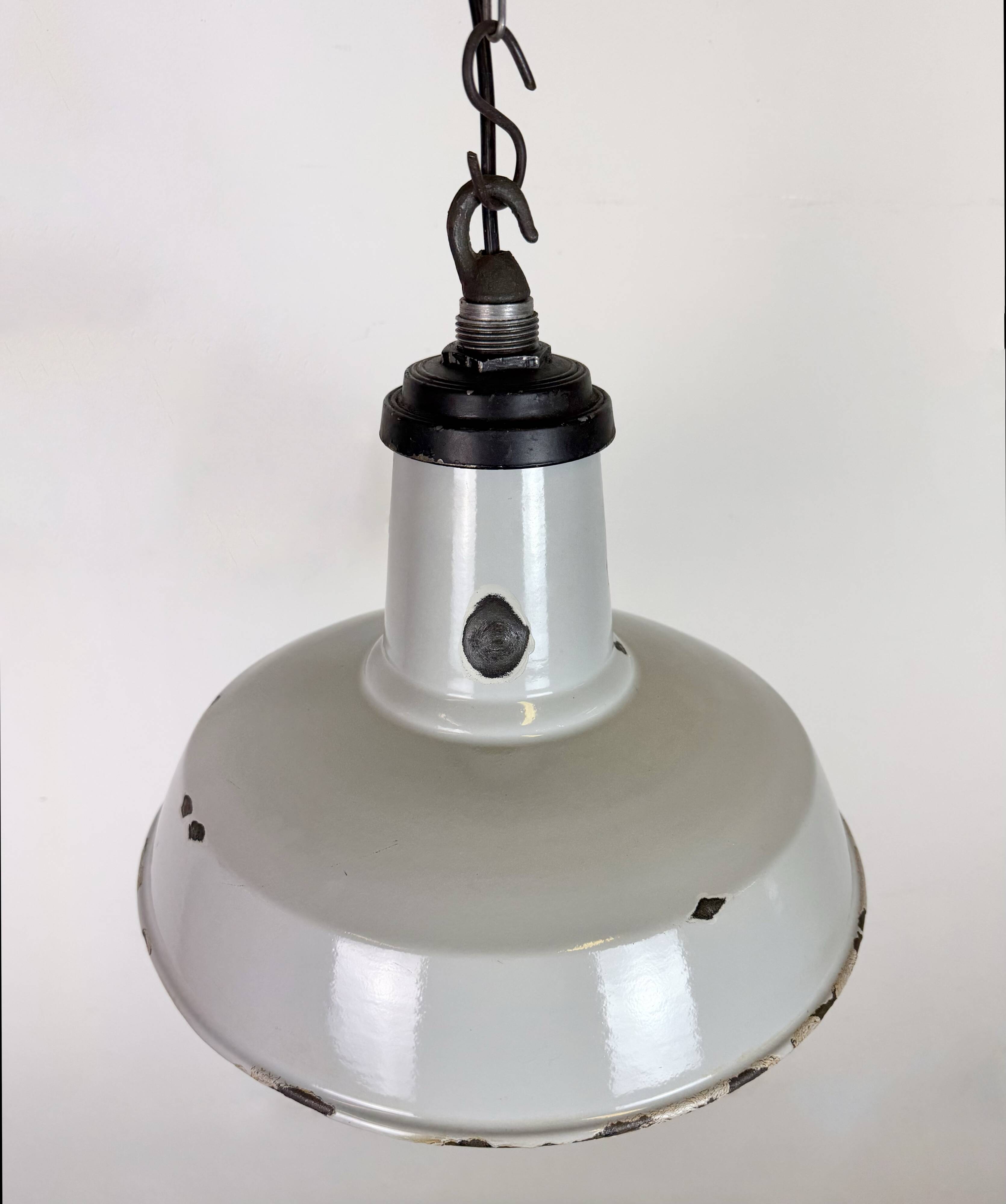 Industrial Grey Enamel Factory Pendant Lamp, 1960s