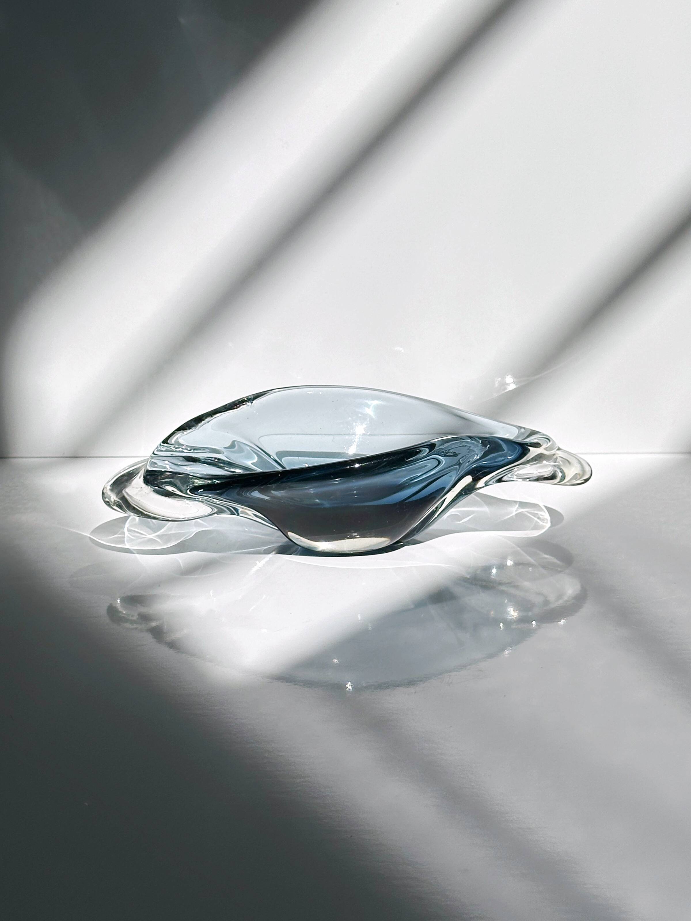 Vide-poche italien Murano années 1970 gris bleu