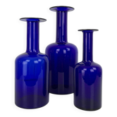 Set of 3 vases Floor vase blue cobalt Otto Brauer, Holmegaard, Denmark, 1960