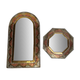 Set of two Moroccan brass mirrors in the shape of arches and octagonal