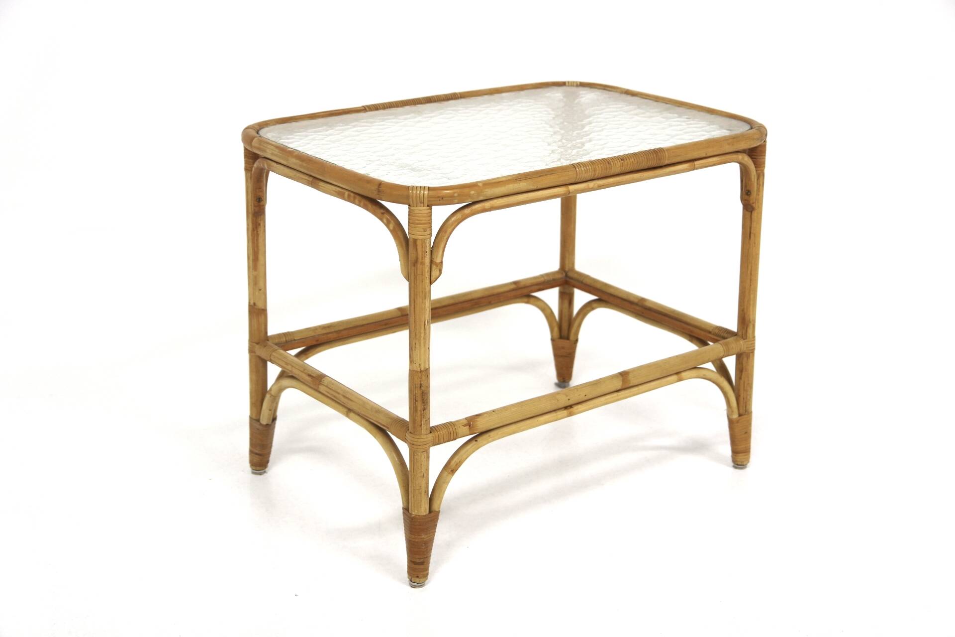 Scandinavian glass and rattan coffee table, Sweden, 1960s