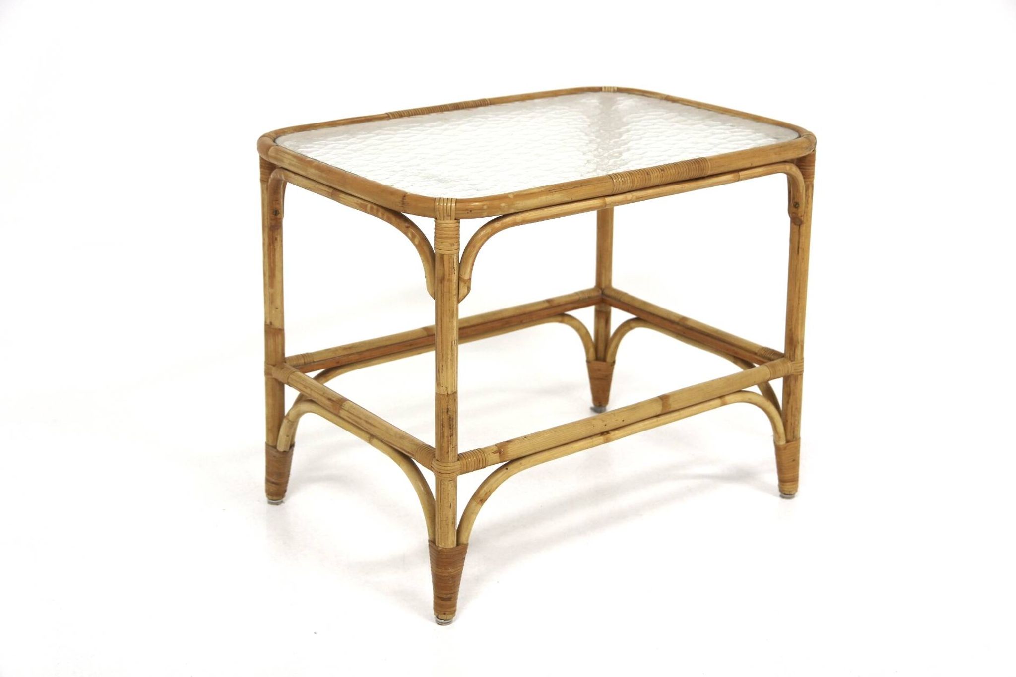 Scandinavian glass and rattan coffee table, Sweden, 1960s