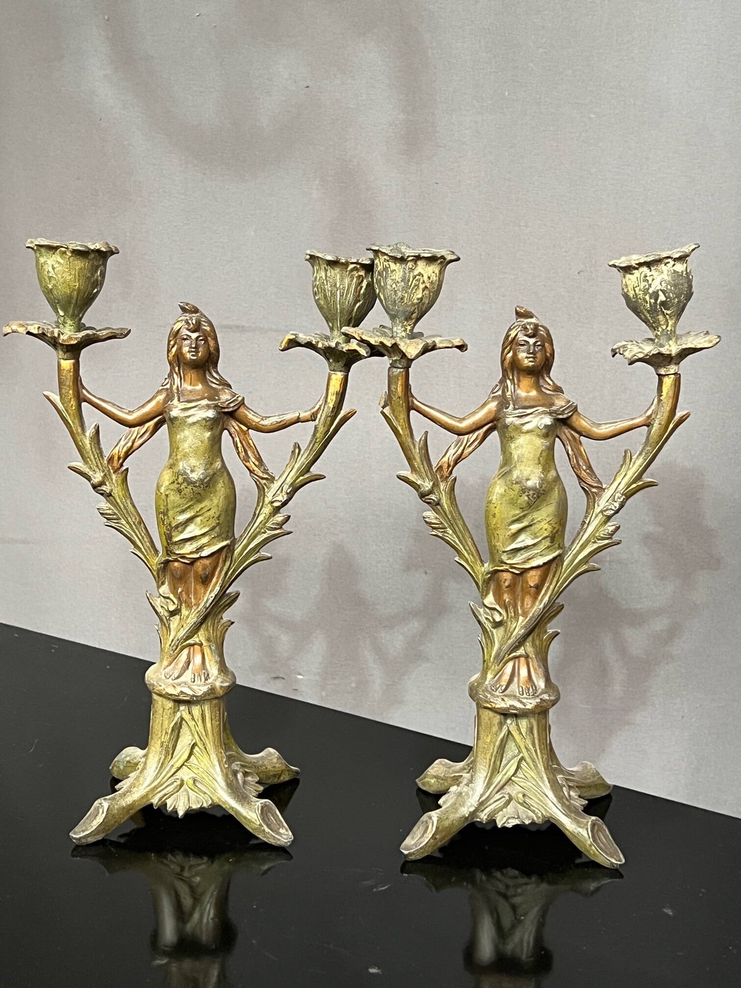 Pair of antique Art Nouveau candlesticks.
