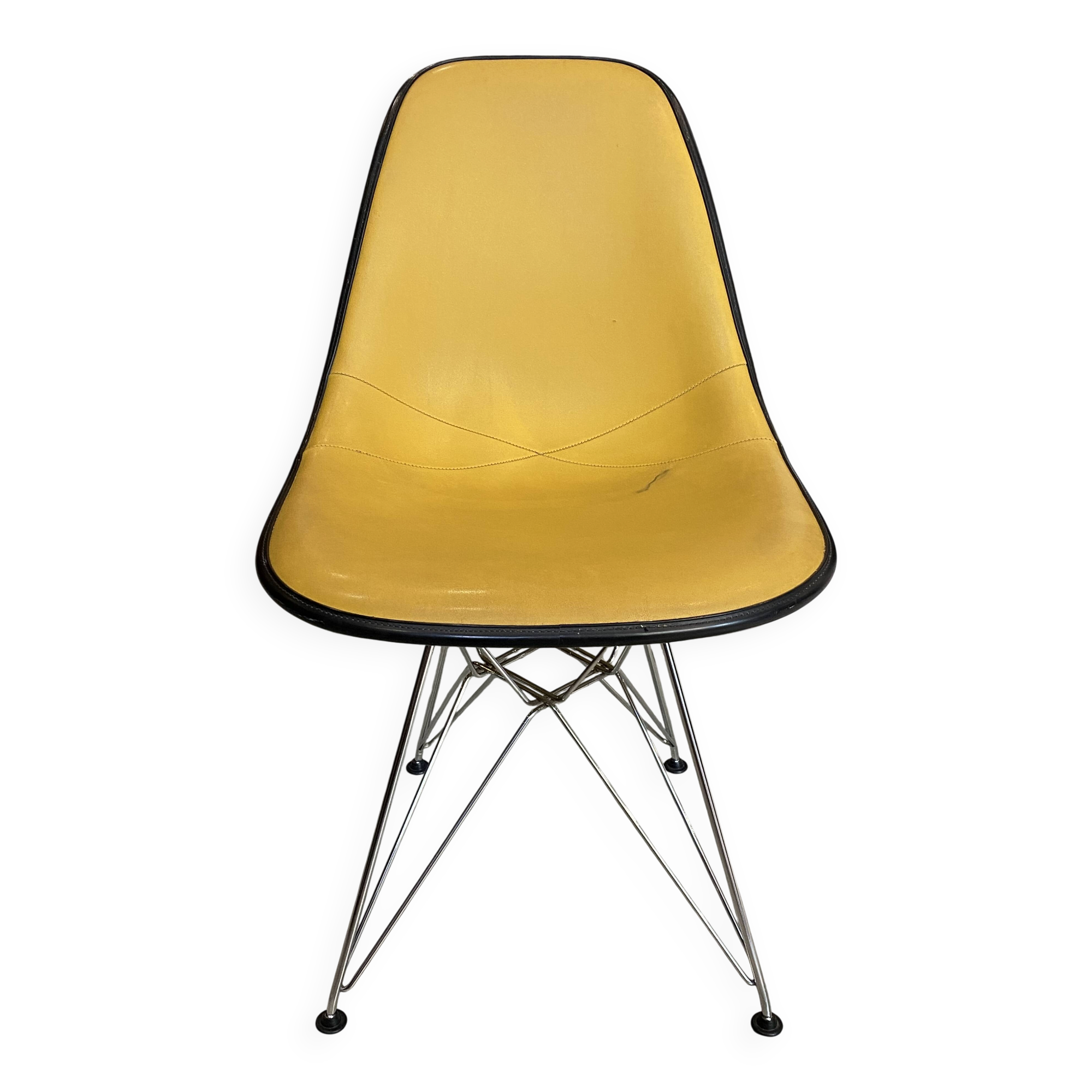 Fibreglass chair skai vinyl DSR Eiffel yellow Eames Herman Miller