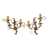 Paire d'appliques en laiton avec pampilles style rocaille