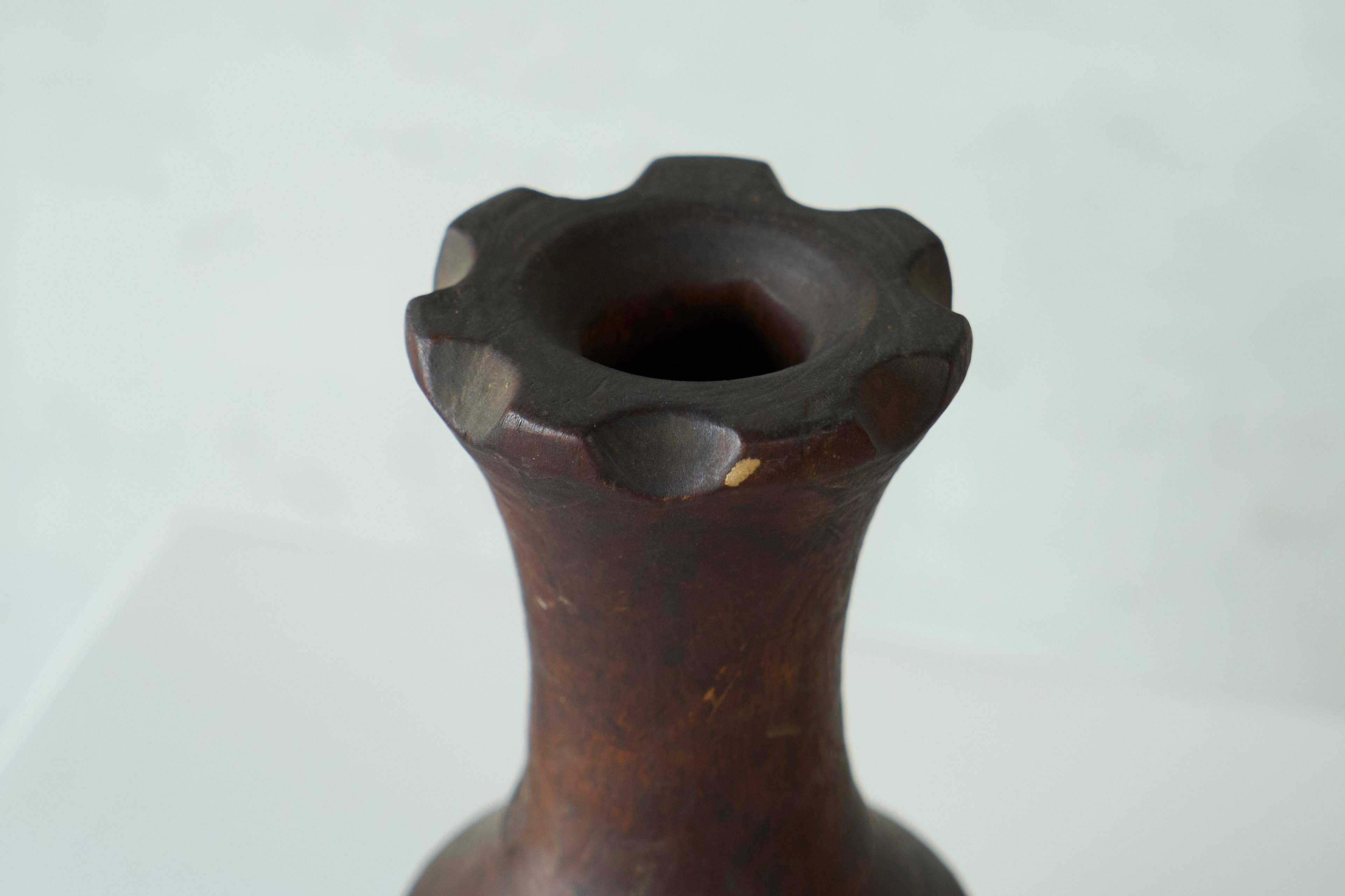 Sculpted wooden vase in Wabi-Sabi style from the 1960s.