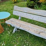 Exterior bench in patinated white solid wood