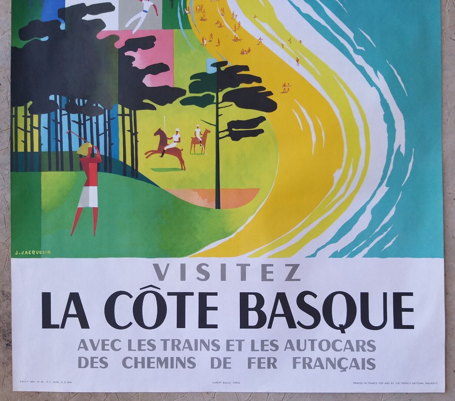 Old poster SNCF La Côte Basque J. Jacquelin 1964