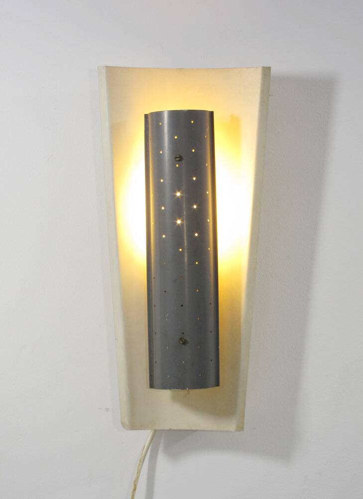 Vintage wall lamp from the 1950s in Mategot style with a perforated diffuser.