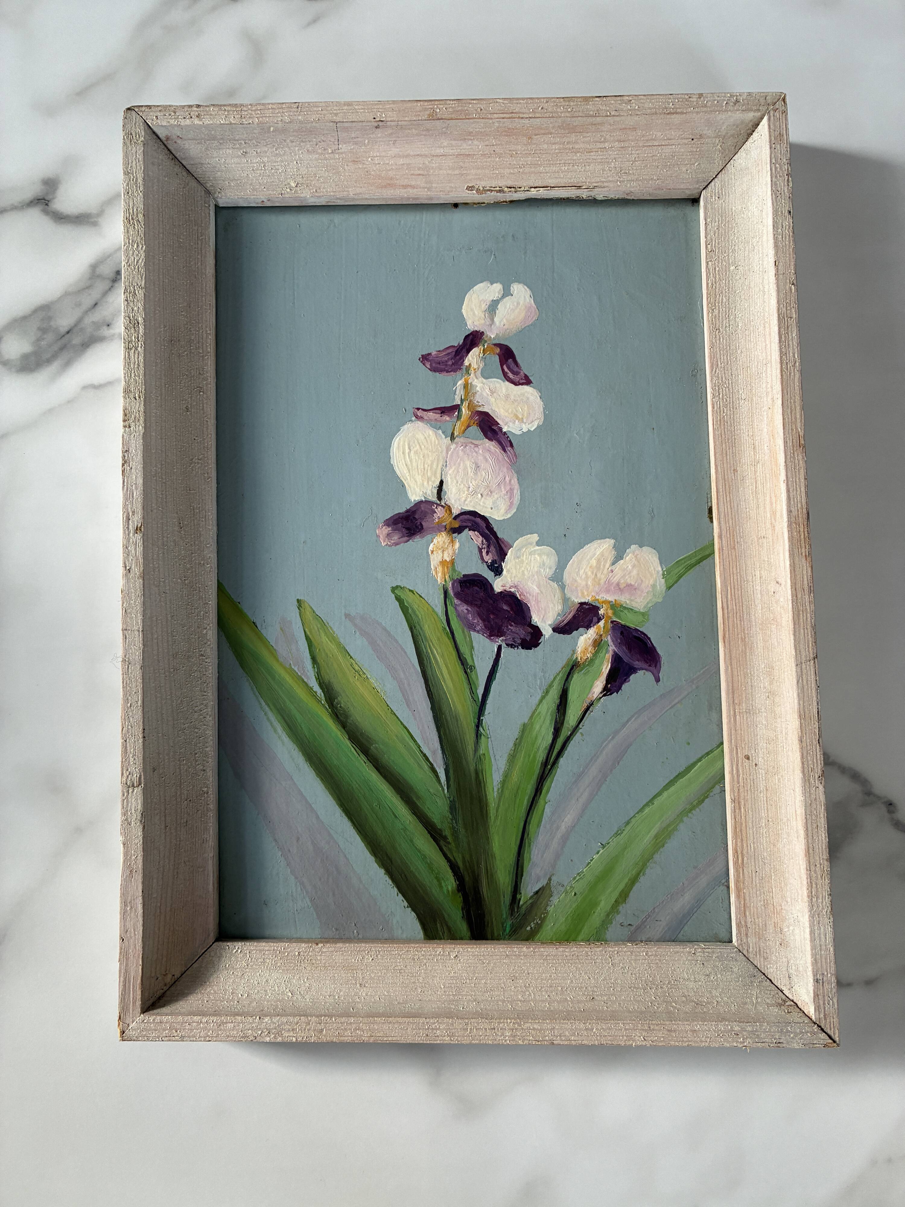 Tableau huile sur contreplaqué "Iris"