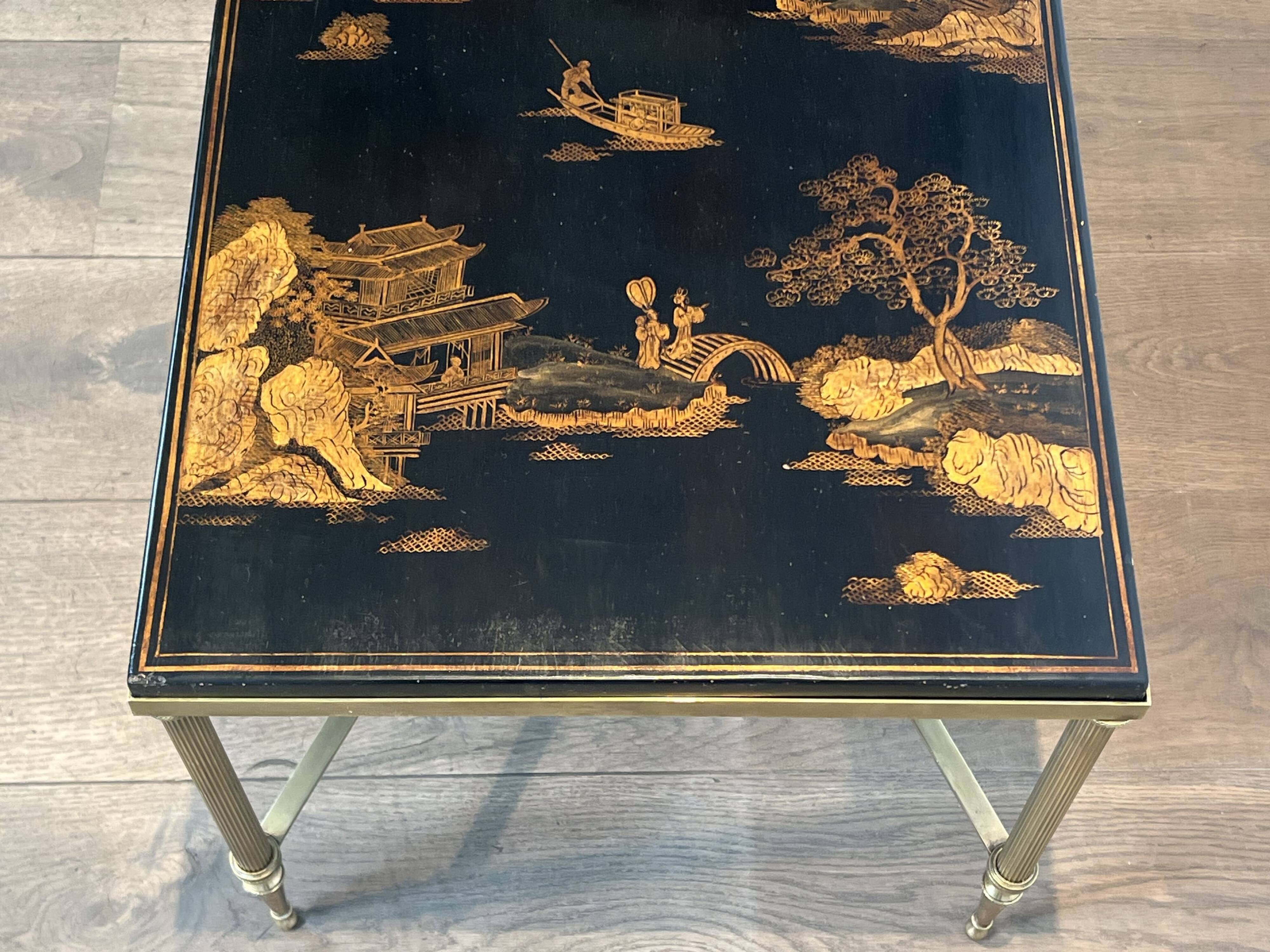 Neoclassical Brass Coffee Table with Lacquered Top Representing