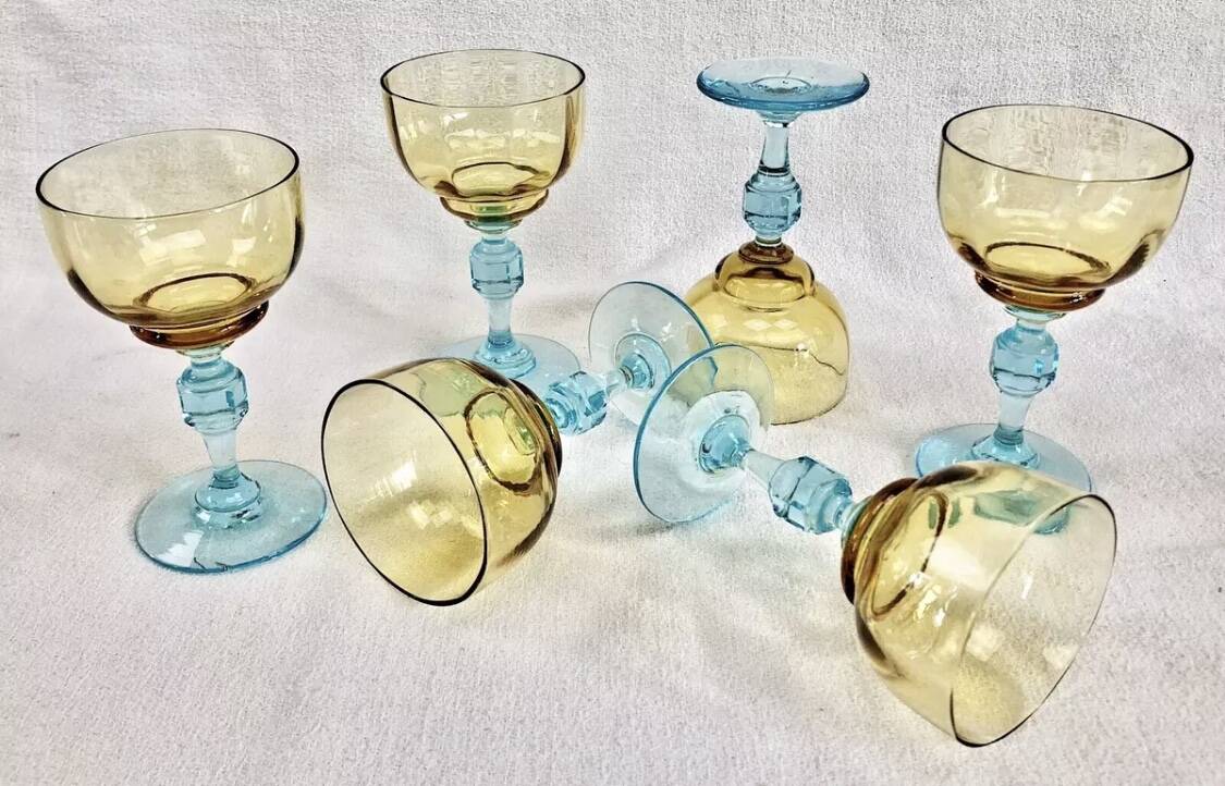 6 anciens verres à vin eau bicolores George Sand